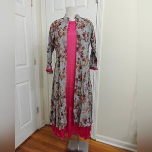 Floral Gray and Pink Long Dress Bollywood